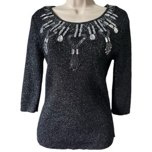 Lauren Michelle Y2K 3/4 Sleeve Top Embellished Size M
